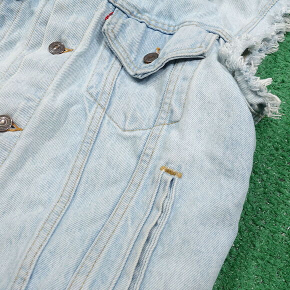 VINTAGE LEVI'S USA MADE MOTLEY CRUE DENIM JEAN BATTLE VEST WOMENS 14 21X22.5 - Picture 10 of 16